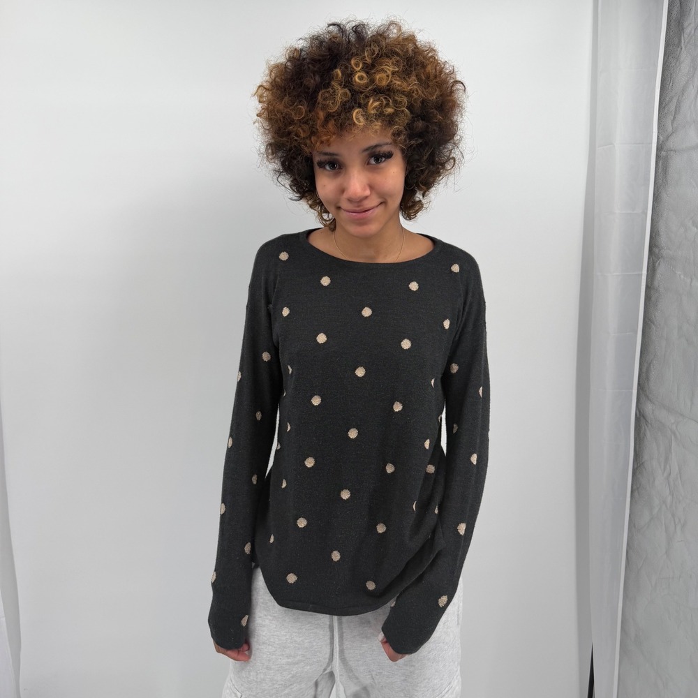 Fat Face Charcoal Grey Polka Dot Crewneck Knit Sweater Minimalist USA‎ 2 UK 6